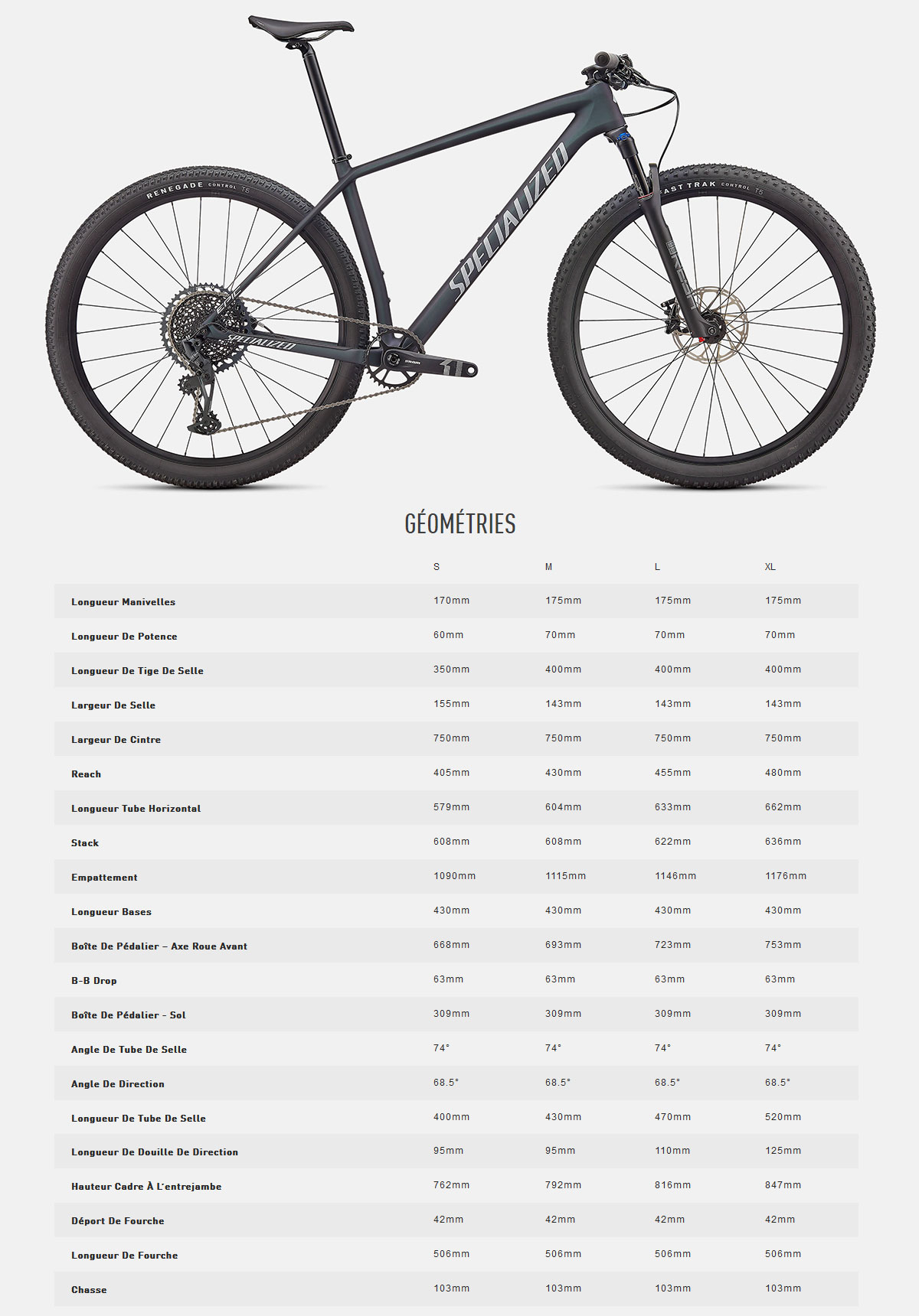 Vélo électrique Epic Hardtail Comp Guide de taille